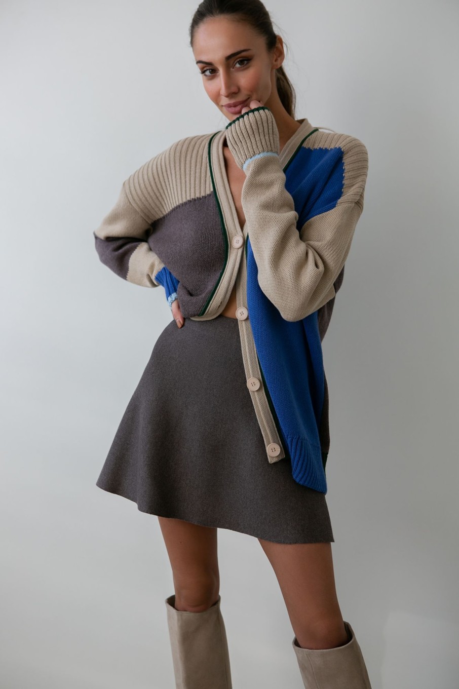 Women 25 UNION | Color Block Cardigan Beige