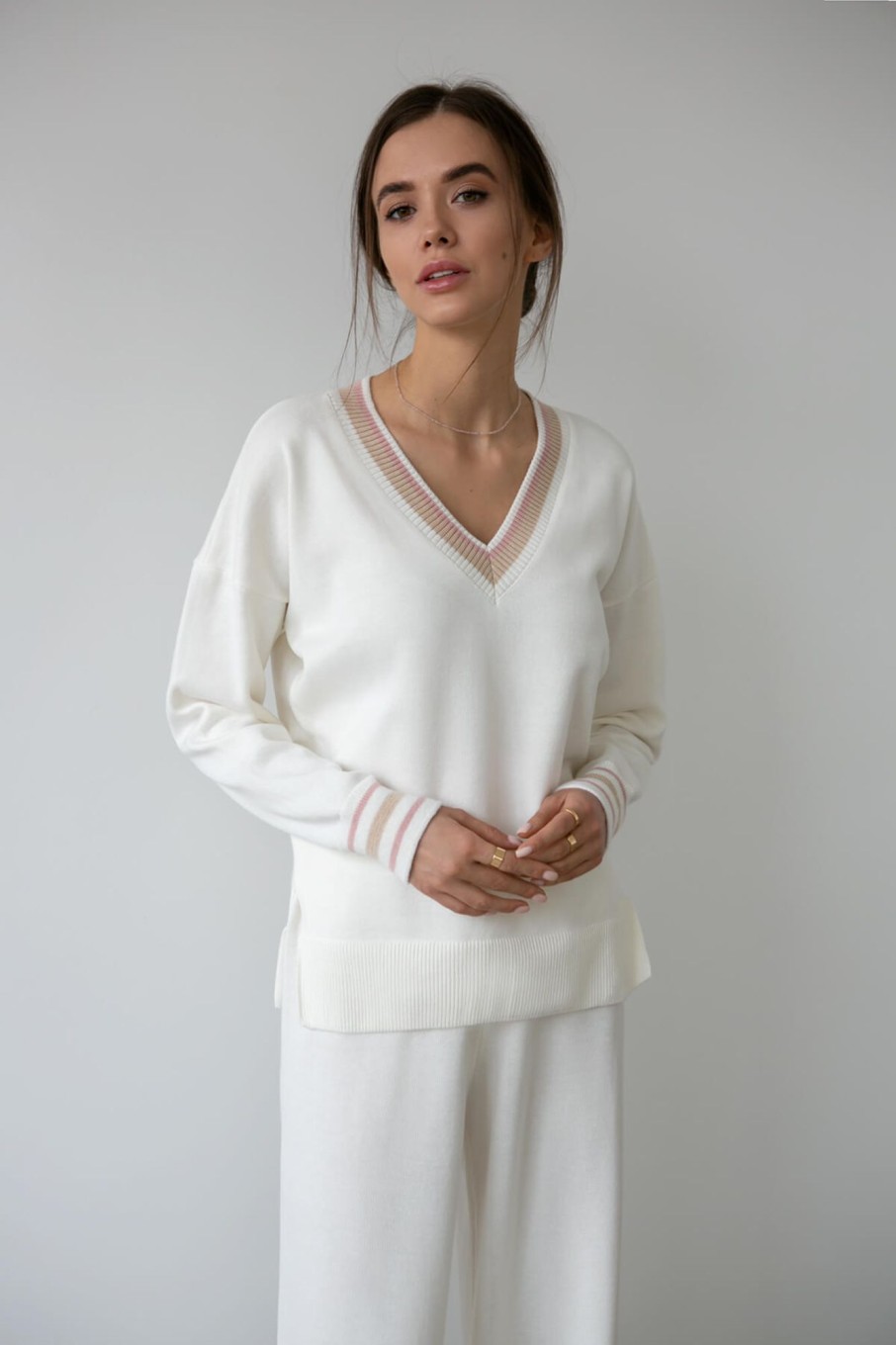 Women 25 UNION | Jumper With Accent Cuffs Milk + Beige