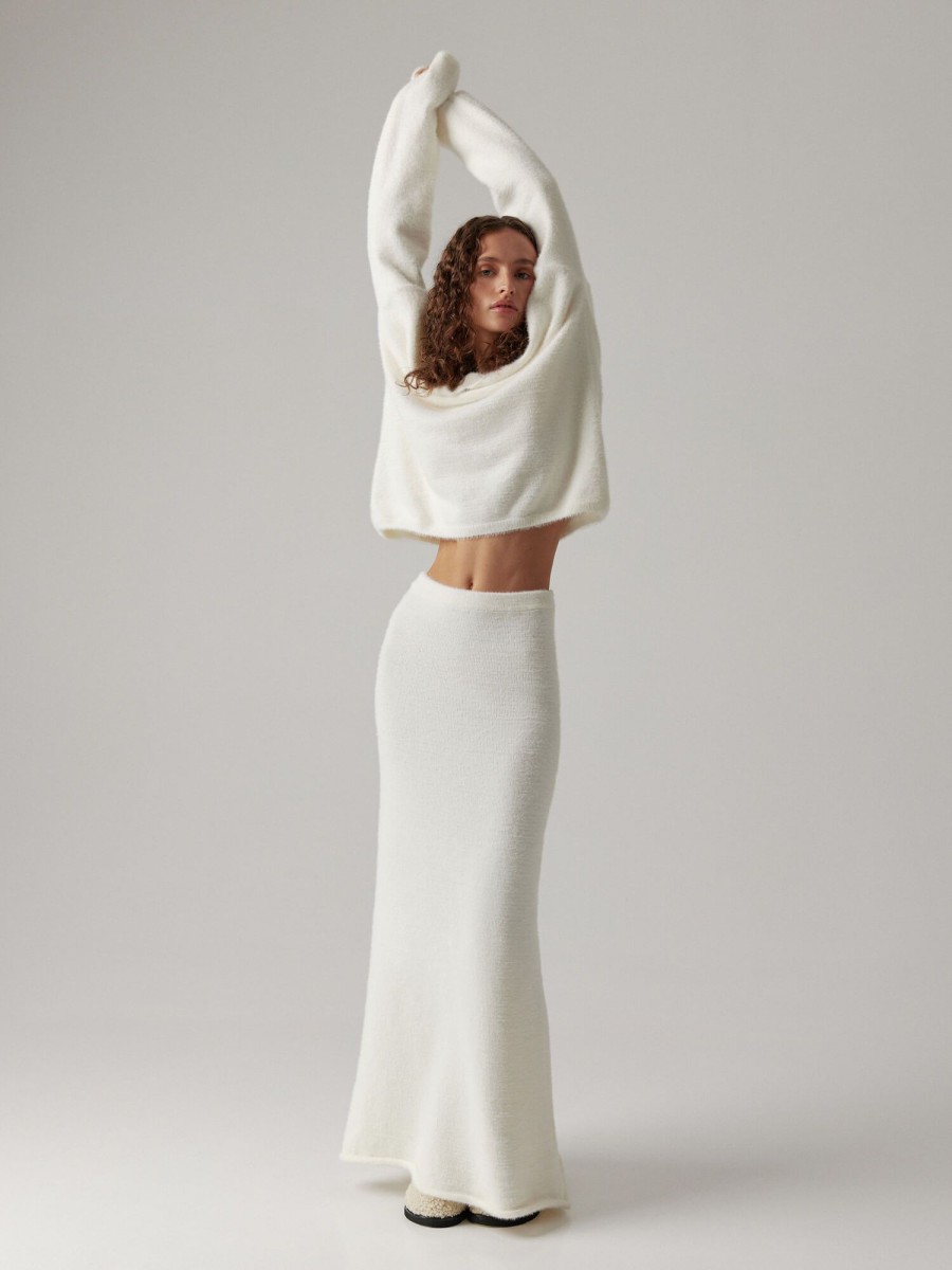 Women 25 UNION | Cynthia Fluffy Yarn Oversized Jumper And Maxi Skirt Set Milk