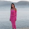 Women 25 UNION | Suit Top With Open Shoulders And Midi Skirt In Elastic Open-Tempo Raspberry