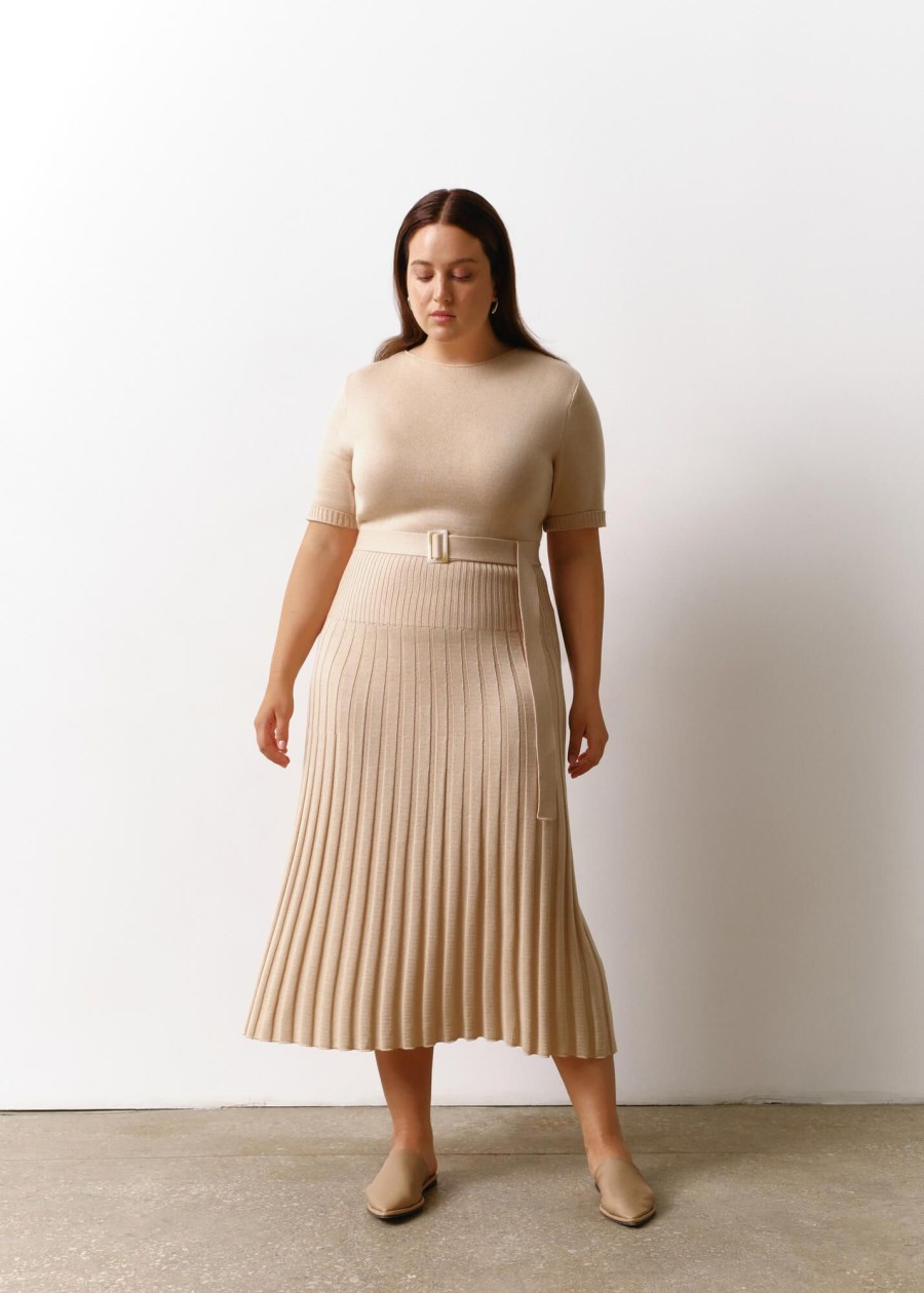 Women 25 UNION | Midi Dress With A Pleated Skirt Cream Size L-Xl