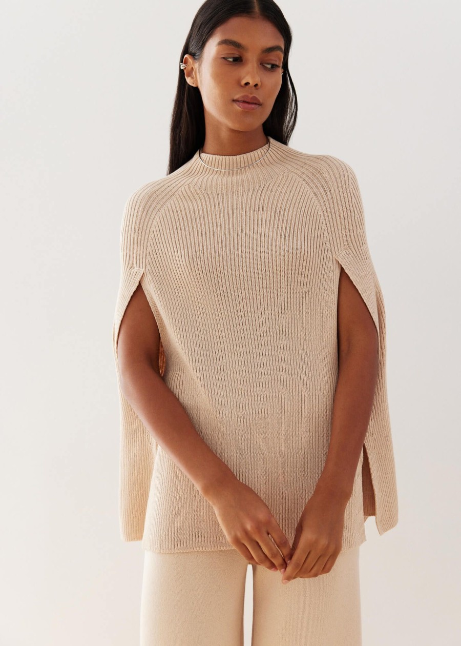 Women 25 UNION | Cape Made Of Knitted Textured Jersey Cream