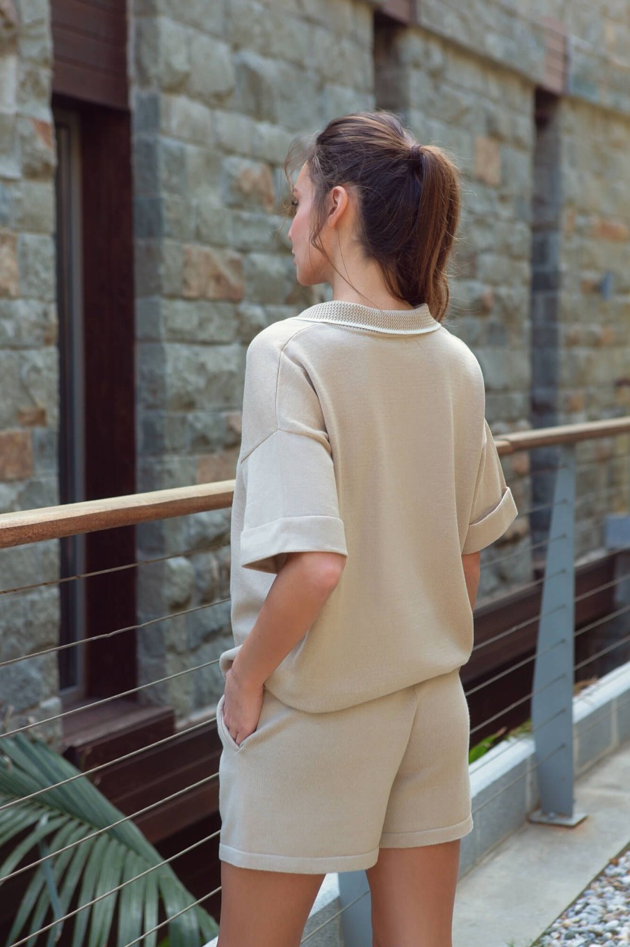 Women 25 UNION | A Suit With A Polo Jumper And A Knitted Shorts Beige