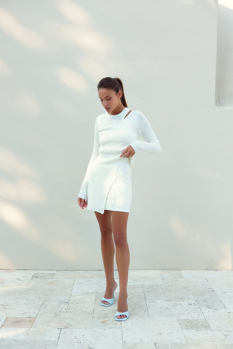 Women 25 UNION | A Jumper Suit, A Combination Of Two Tops And A Mini Skirt Of An Asymmetric Cut Milk