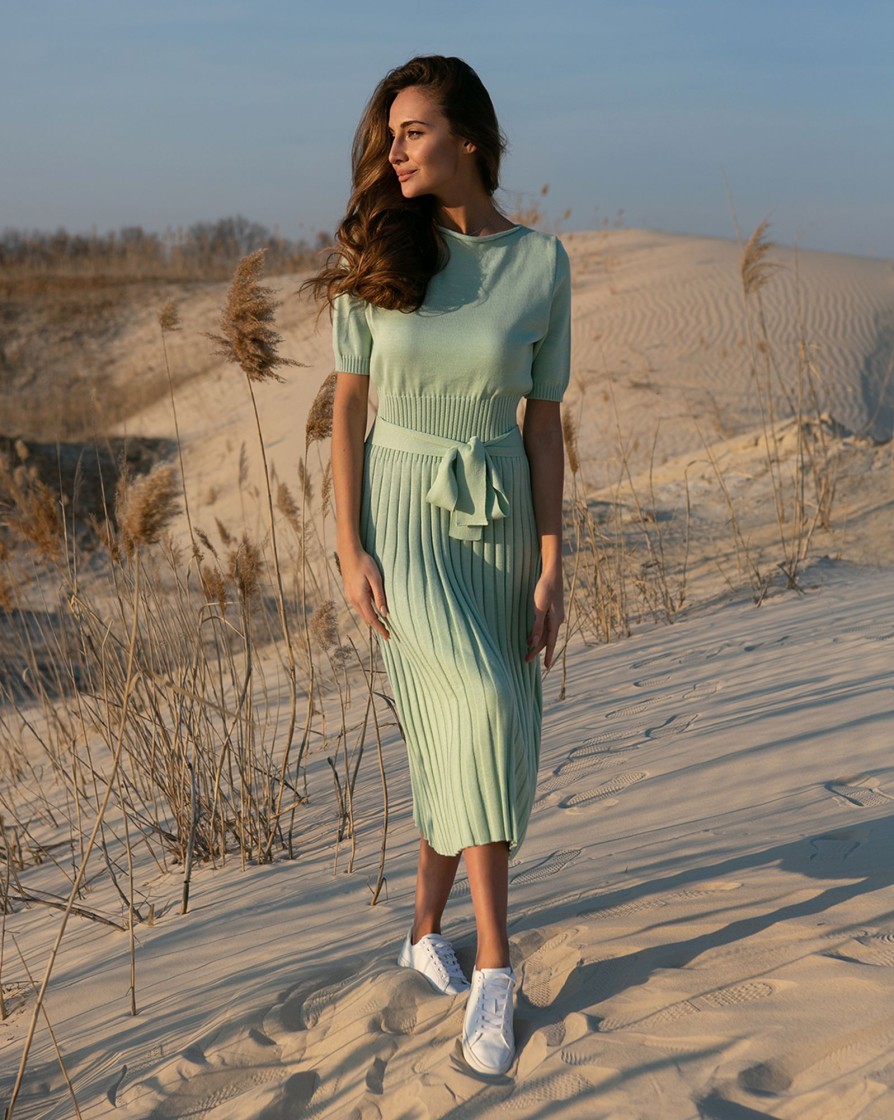 Women 25 UNION | Midi Dress With Pistachio Pleated Skirt