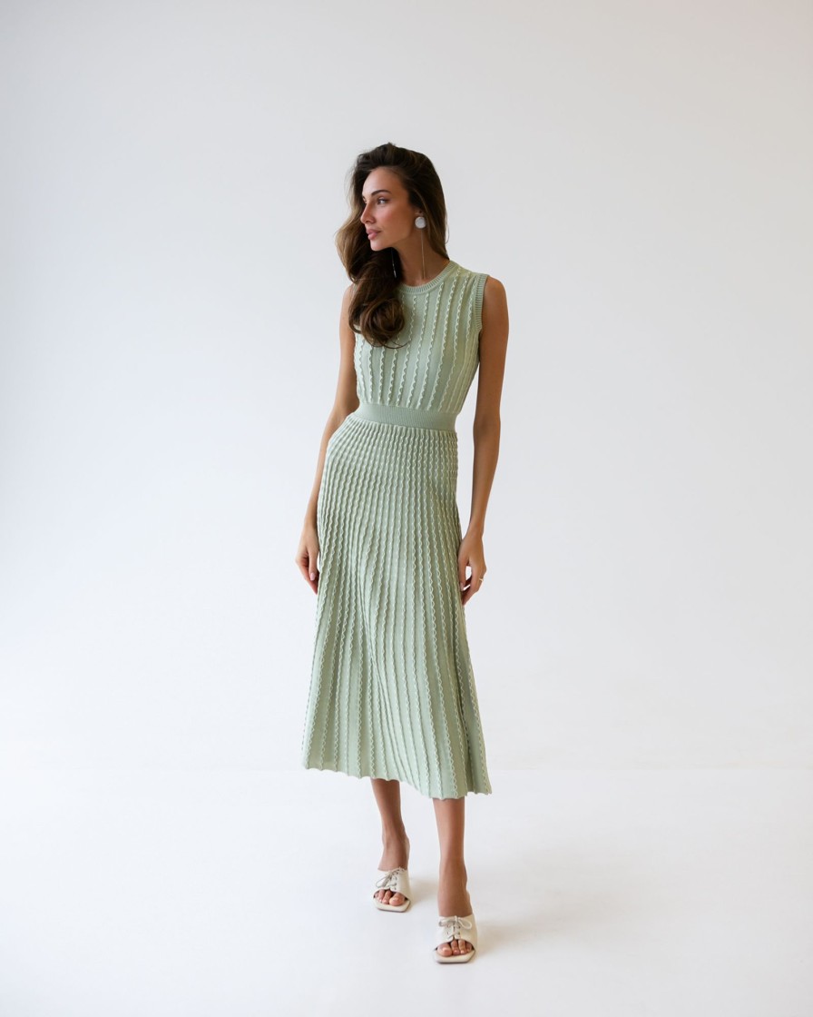 Women 25 UNION | Midi Dress Openwork Light Olive