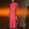 Women 25 UNION | Suit Crop Top Longsleeve And Pleated Skirt With A Raspberry Slit