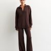 Women 25 UNION | Suit Jumper Polo Free Cut With Straight Trousers From Thick Jersey Chocolate