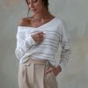 Women 25 UNION | Jumper With Embossed Stripes Milk + Caramel