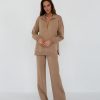 Women 25 UNION | Suit Jumper Polo Free Cut With Straight Trousers From Thick Jersey Caramel