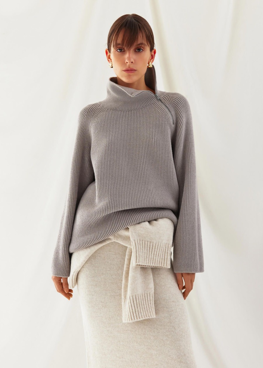 Women 25 UNION | High Neck Sweater With A Zipper Odion Grey