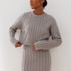 Women 25 UNION | Cropped Jumper With Folen Braid Pattern Gray