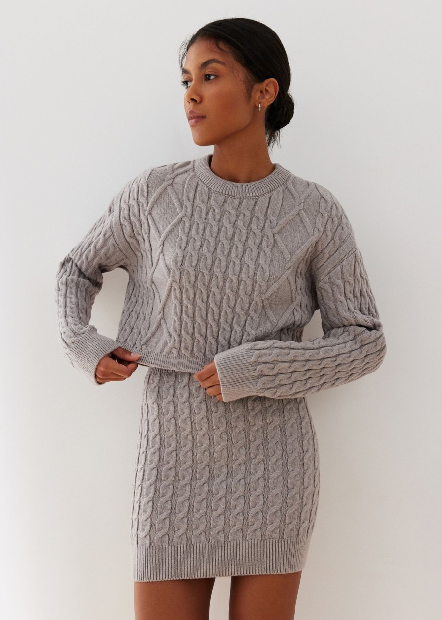 Women 25 UNION | Cropped Jumper With Folen Braid Pattern Gray