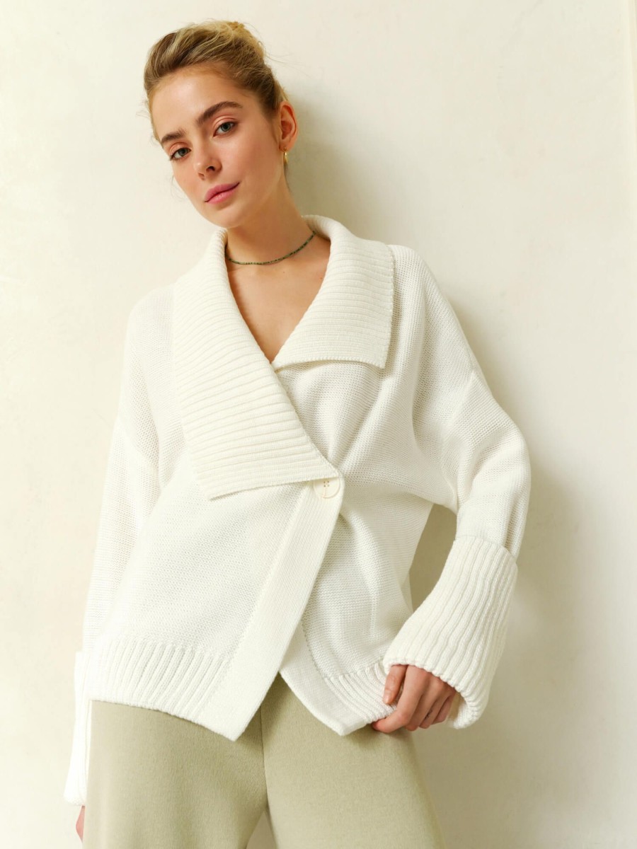 Women 25 UNION | Asymmetric Cardigan With Accent Button Olivia Milk