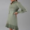 Women 25 UNION | Dress With A Pattern And Olive Accent Sleeves