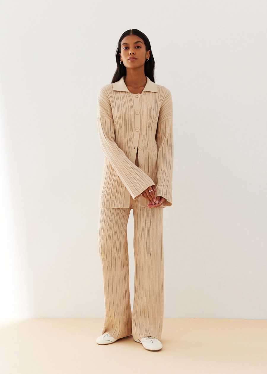 Women 25 UNION | Set Of Jumper With A Collar With Buttons And Straight-Fit Trousers Adaline Cream