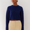 Women 25 UNION | Cropped Jumper With Folen Braid Pattern Blue