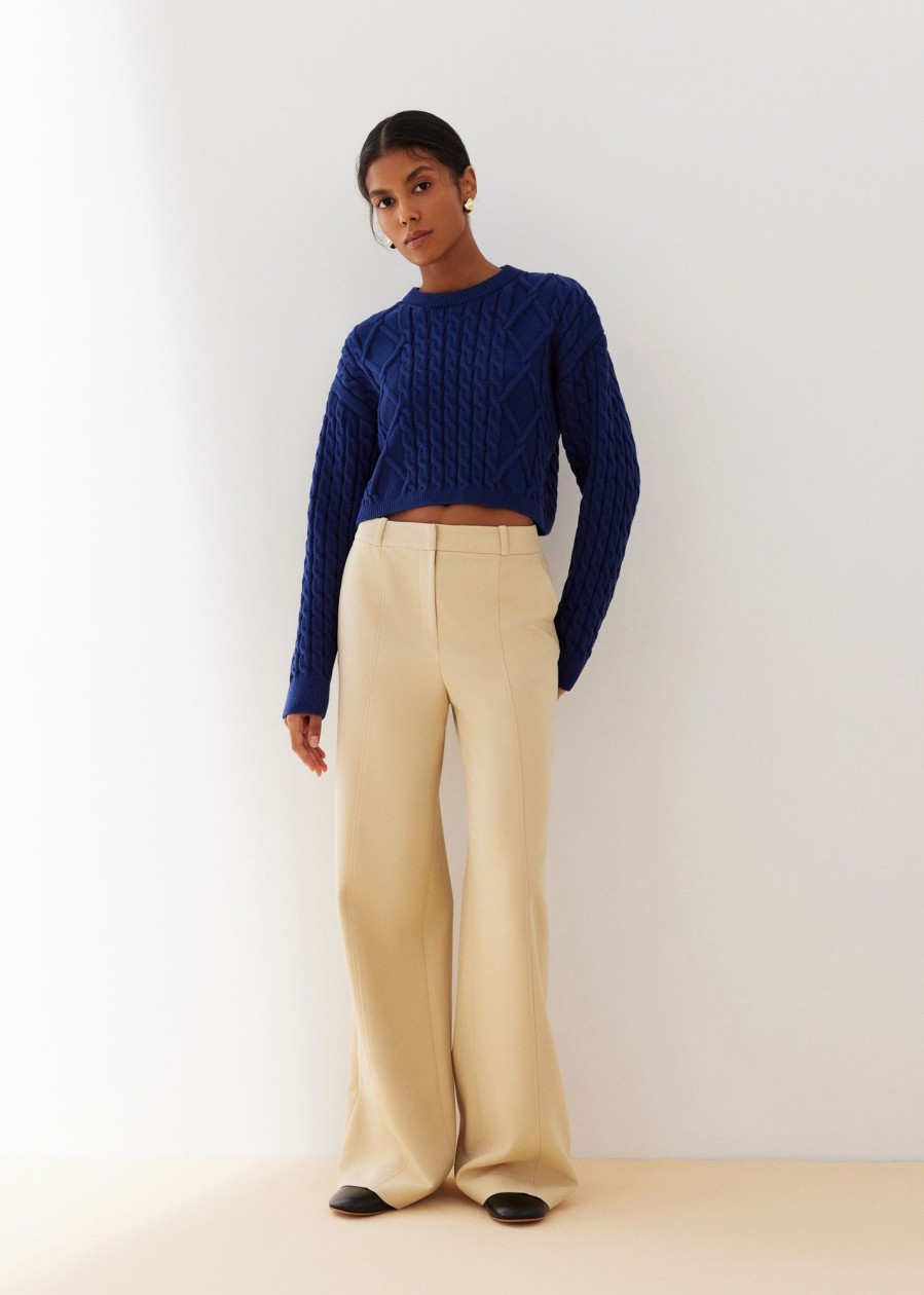 Women 25 UNION | Cropped Jumper With Folen Braid Pattern Blue