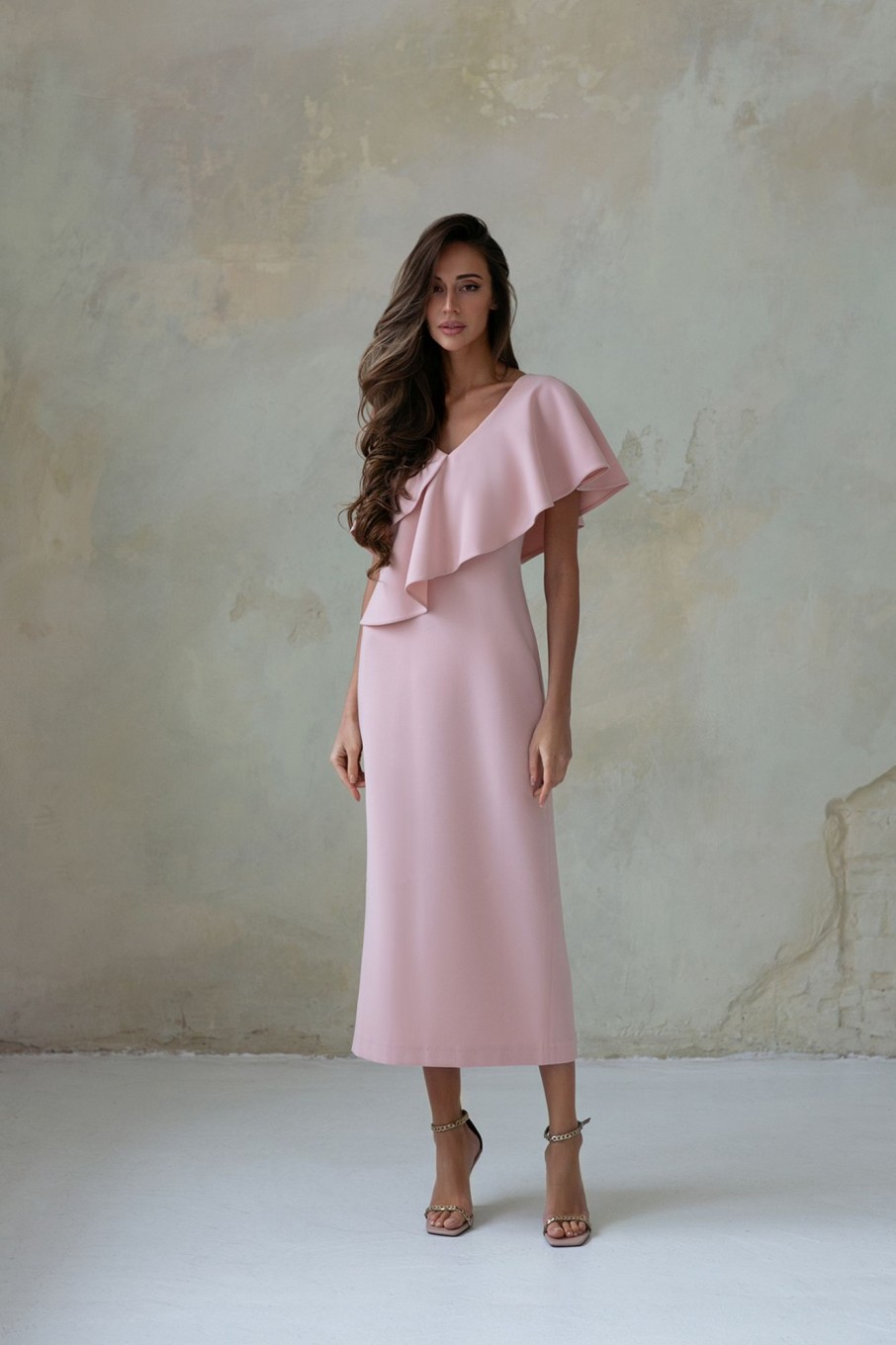 Women 25 UNION | Pink Midi Dress With Flounces