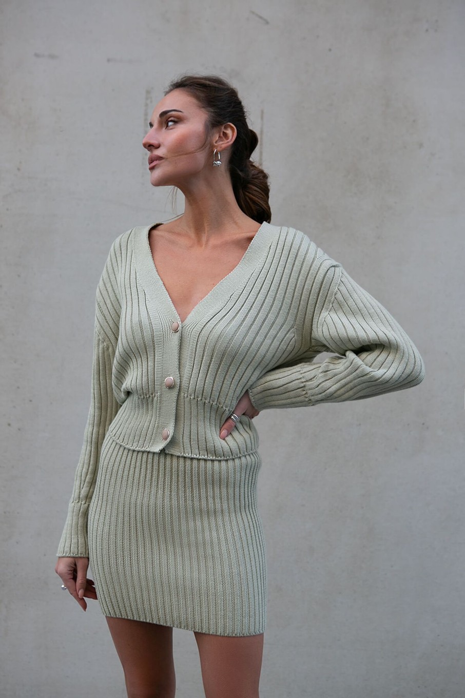 Women 25 UNION | Cardigan Mini With A V-Shaped Neckline Olive