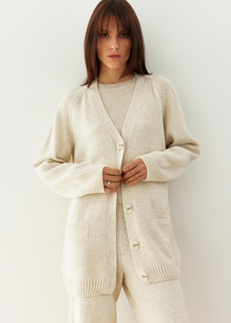 Women 25 UNION | Elongated Straight Cut Cardigan Nidea Light Beige