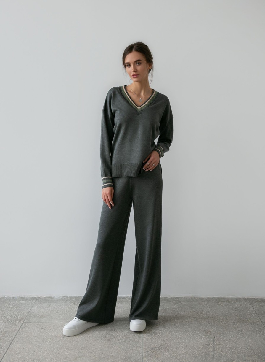 Women 25 UNION | Suit With Jumper And Bell-Bottom Trousers Anthracite