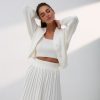 Women 25 UNION | Suit With Top, Pleated Skirt And Cardigan Milk