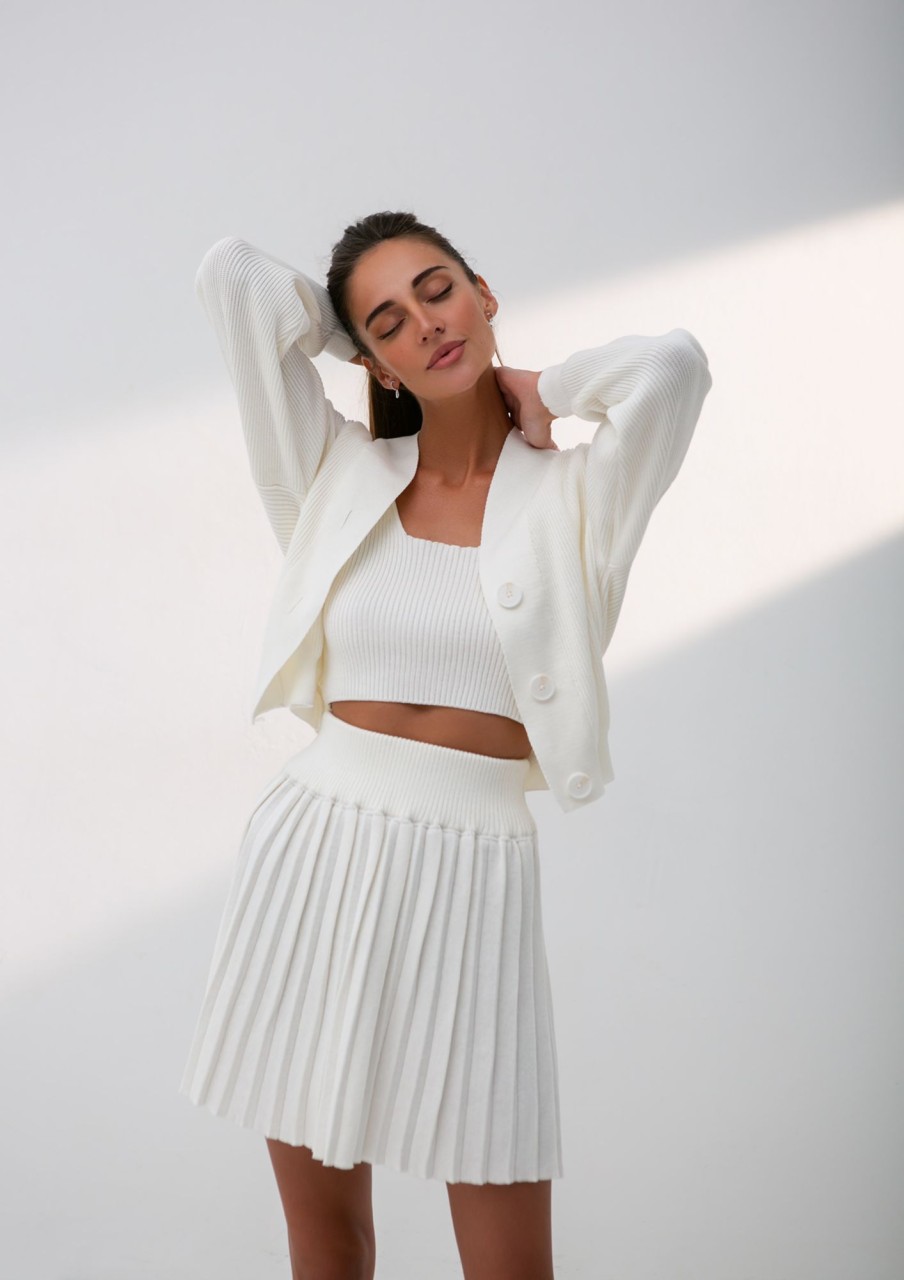 Women 25 UNION | Suit With Top, Pleated Skirt And Cardigan Milk