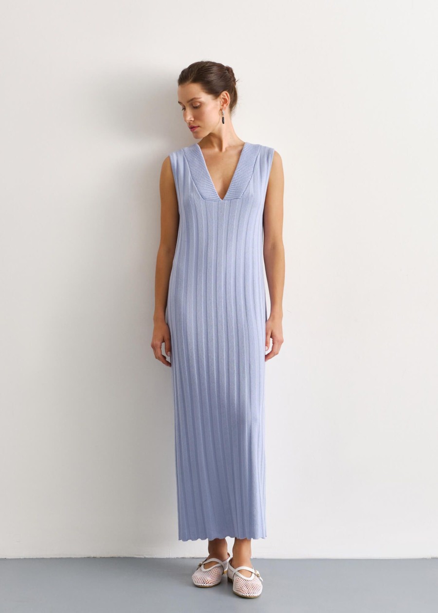 Women 25 UNION | Dress Naturel With A Triangular Neckline Cornflower Blue