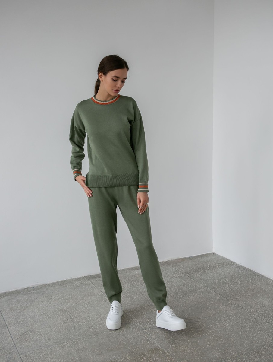 Women 25 UNION | Jumper Suit With Round Neck And Joggers Trousers Oliva