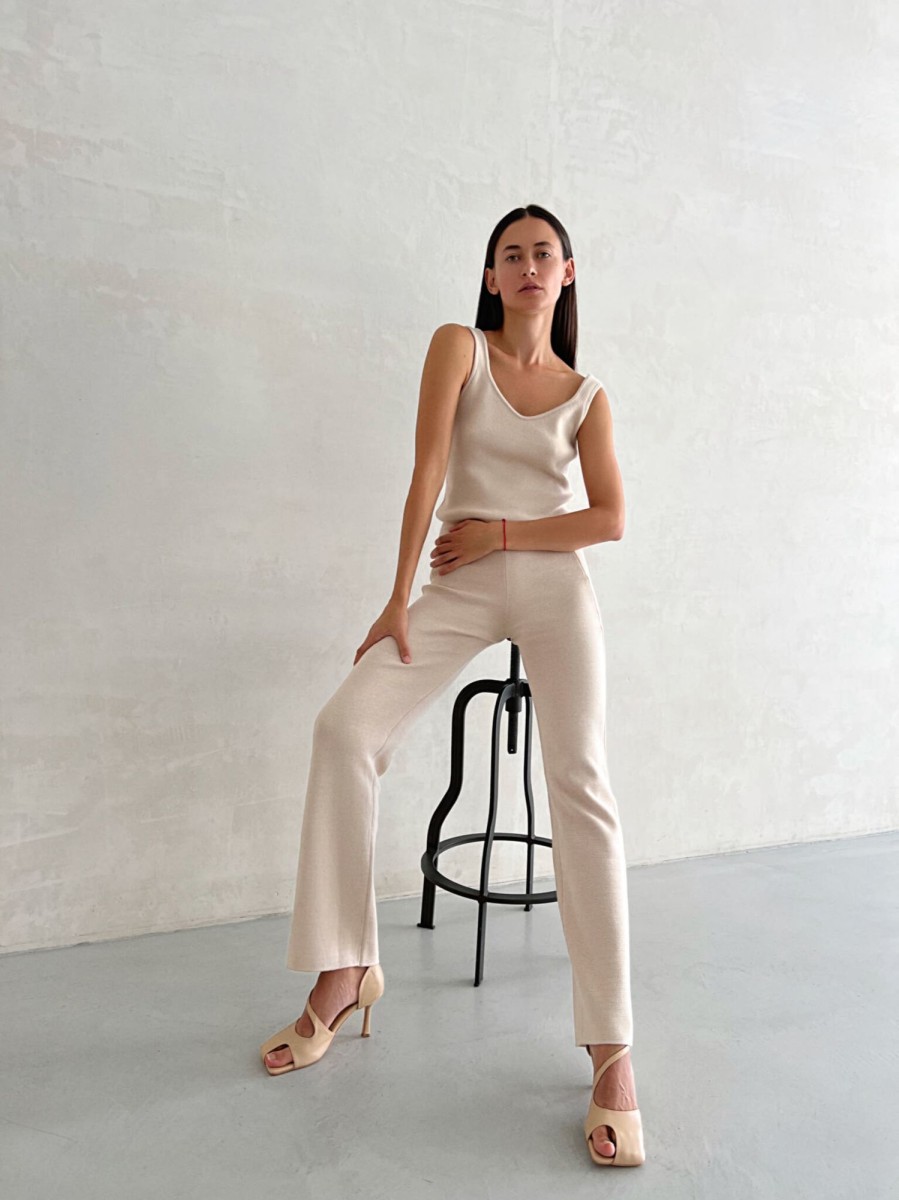 Women 25 UNION | Pants With A Decorative Line Are The Strength Of Generations Cream