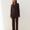 Women 25 UNION | Set Of Jumper With A Collar With Buttons And Straight-Fit Trousers Adaline Chocolate