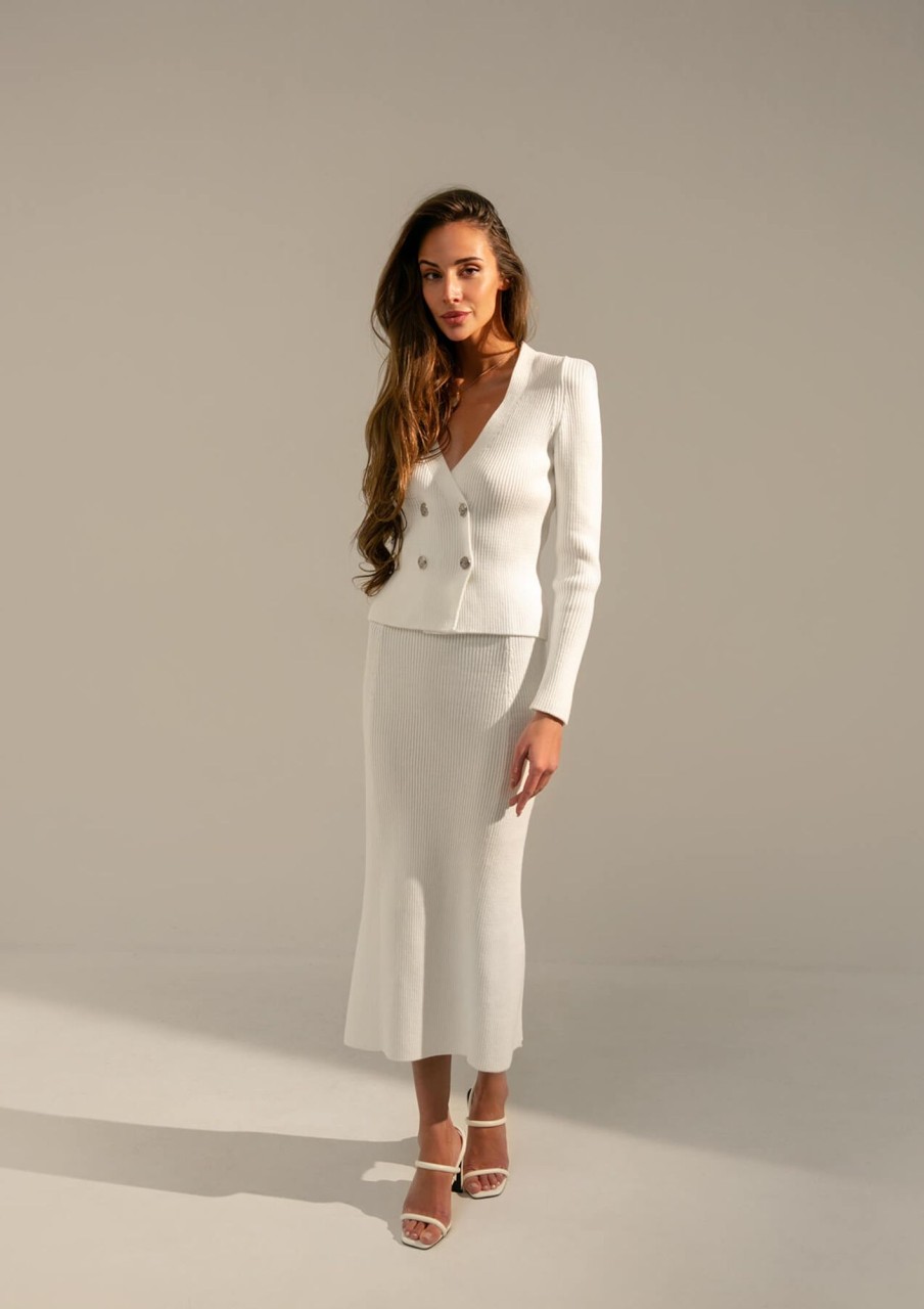 Women 25 UNION | A Double-Breasted Jacket Suit And A Midi Skirt Of A Straight Style Milk