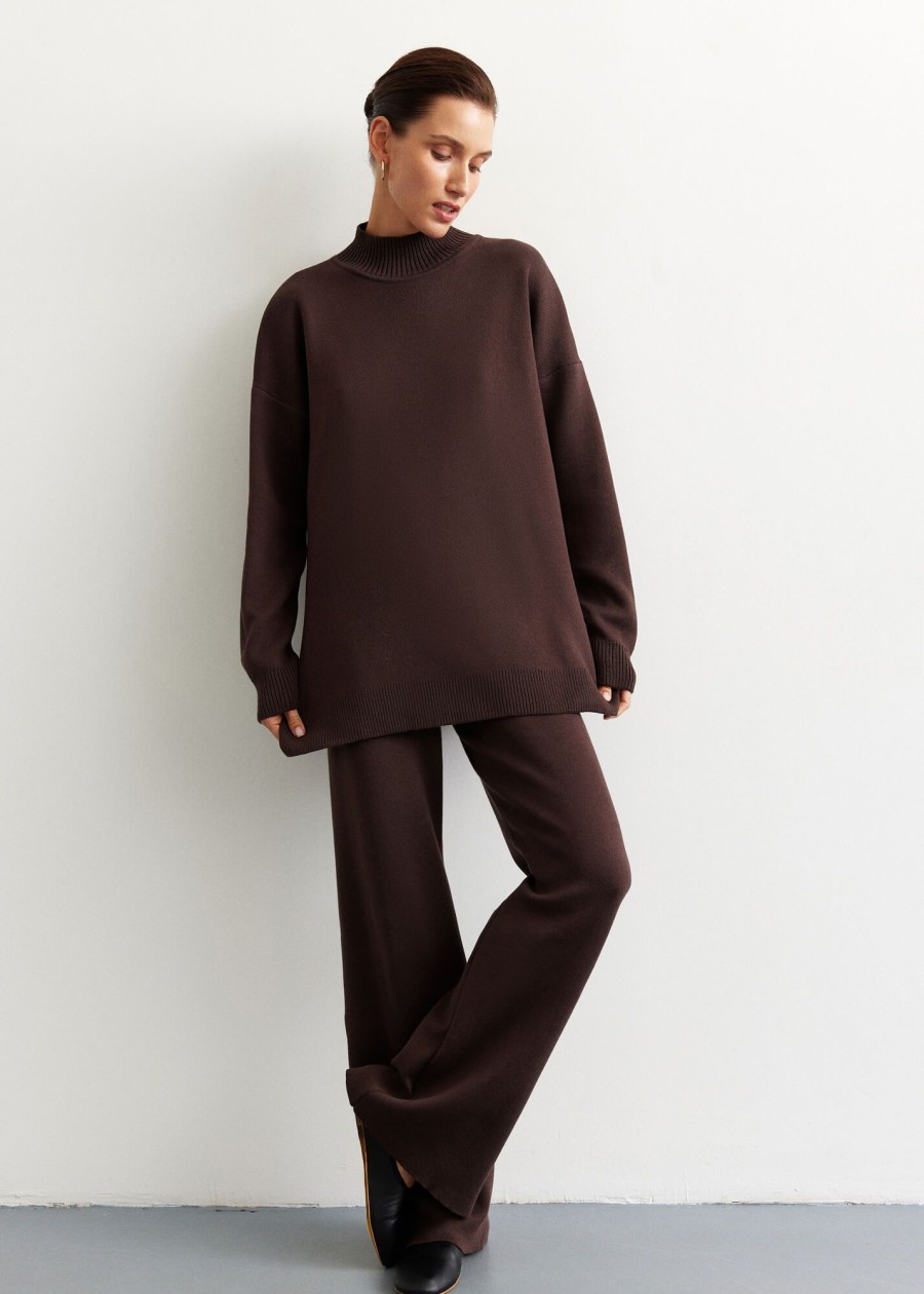 Women 25 UNION | Pants Straight From Dense Jersey Chocolate