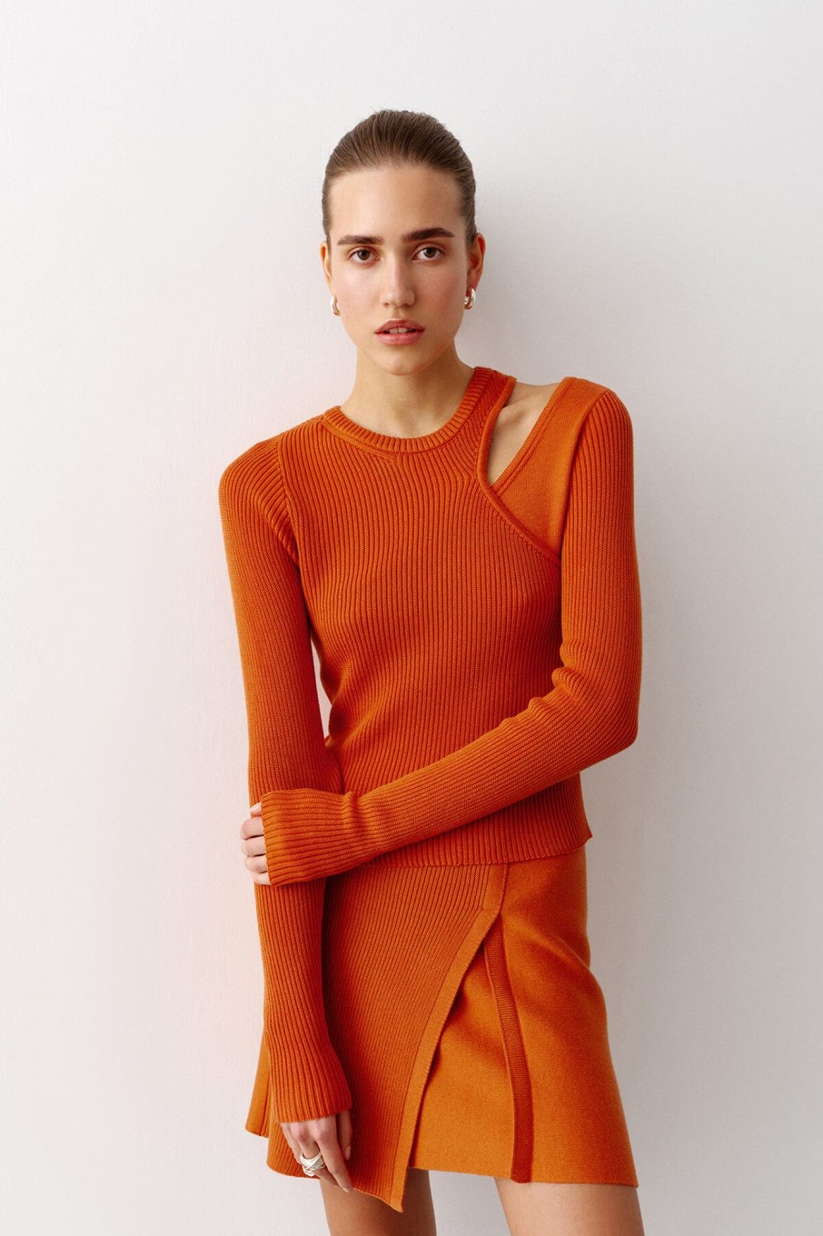 Women 25 UNION | A Jumper Suit, A Combination Of Two Tops And A Mini Skirt Of An Asymmetric Cut Terracotta