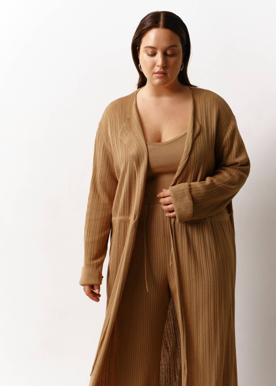 Women 25 UNION | Striped Suit Azalea With Cardigan, Trousers And Tank Top Caramel