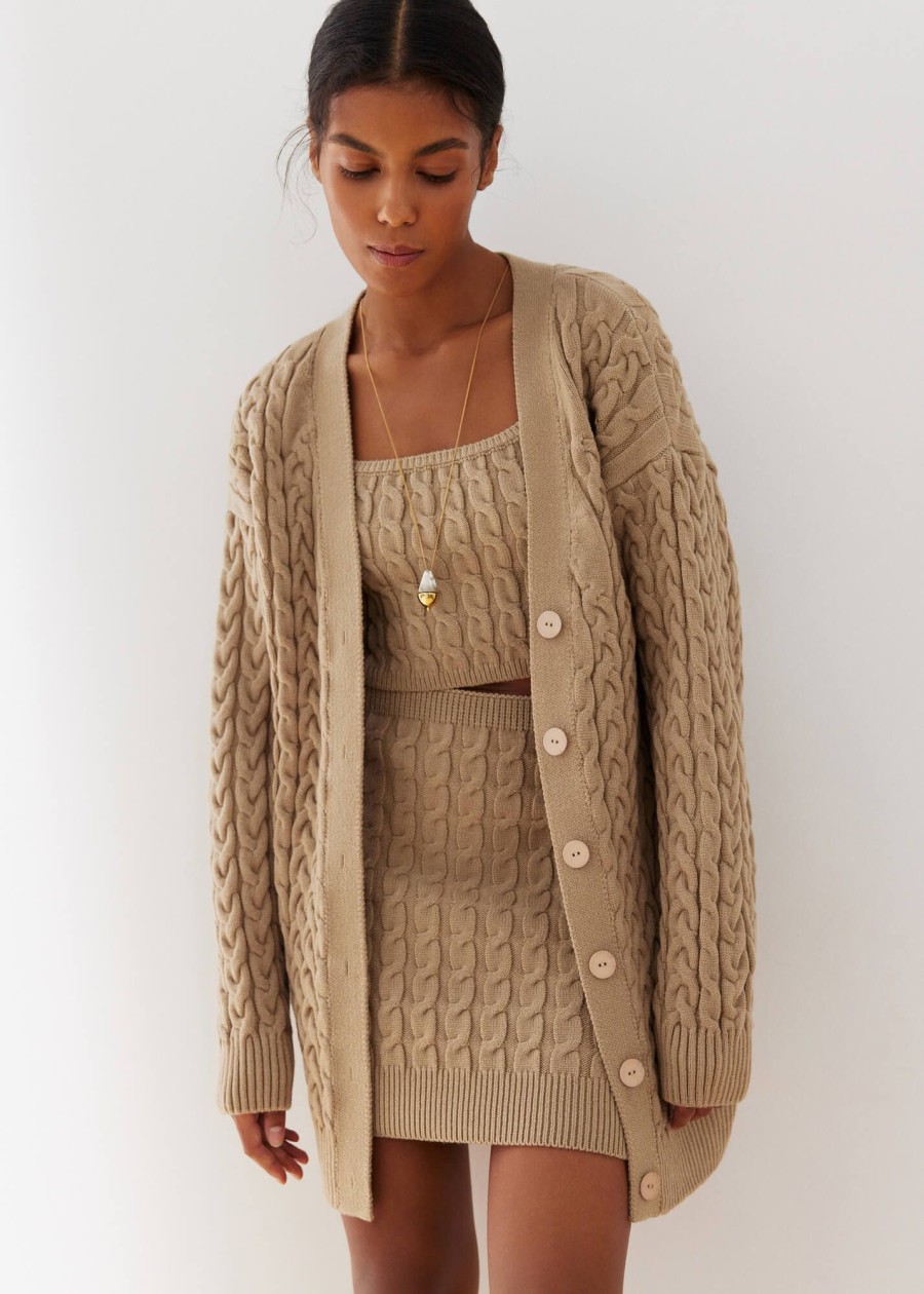 Women 25 UNION | Long Cardigan With Faulen Braid Pattern Beige