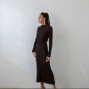 Women 25 UNION | Long Dress With Ribbed Chocolate