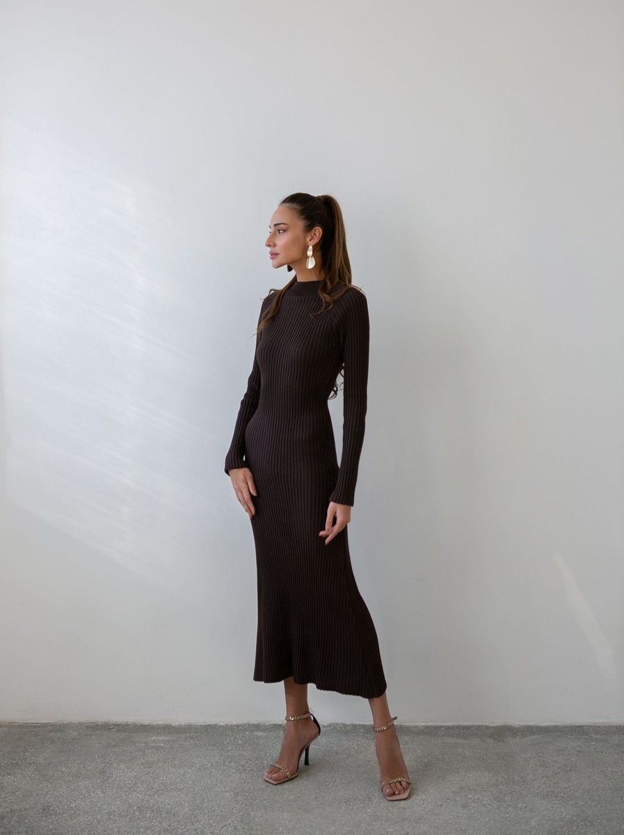 Women 25 UNION | Long Dress With Ribbed Chocolate