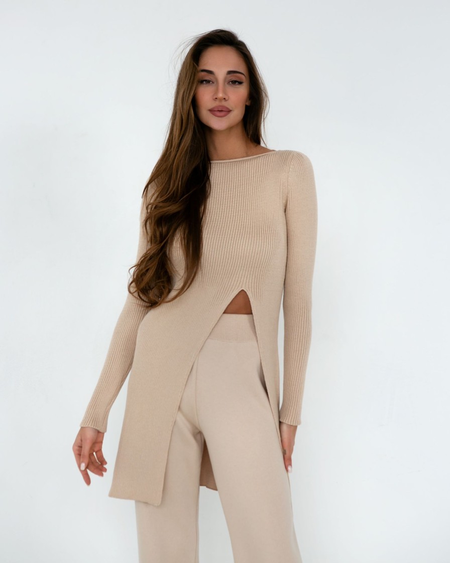 Women 25 UNION | Long Jumper With A Slit Cream