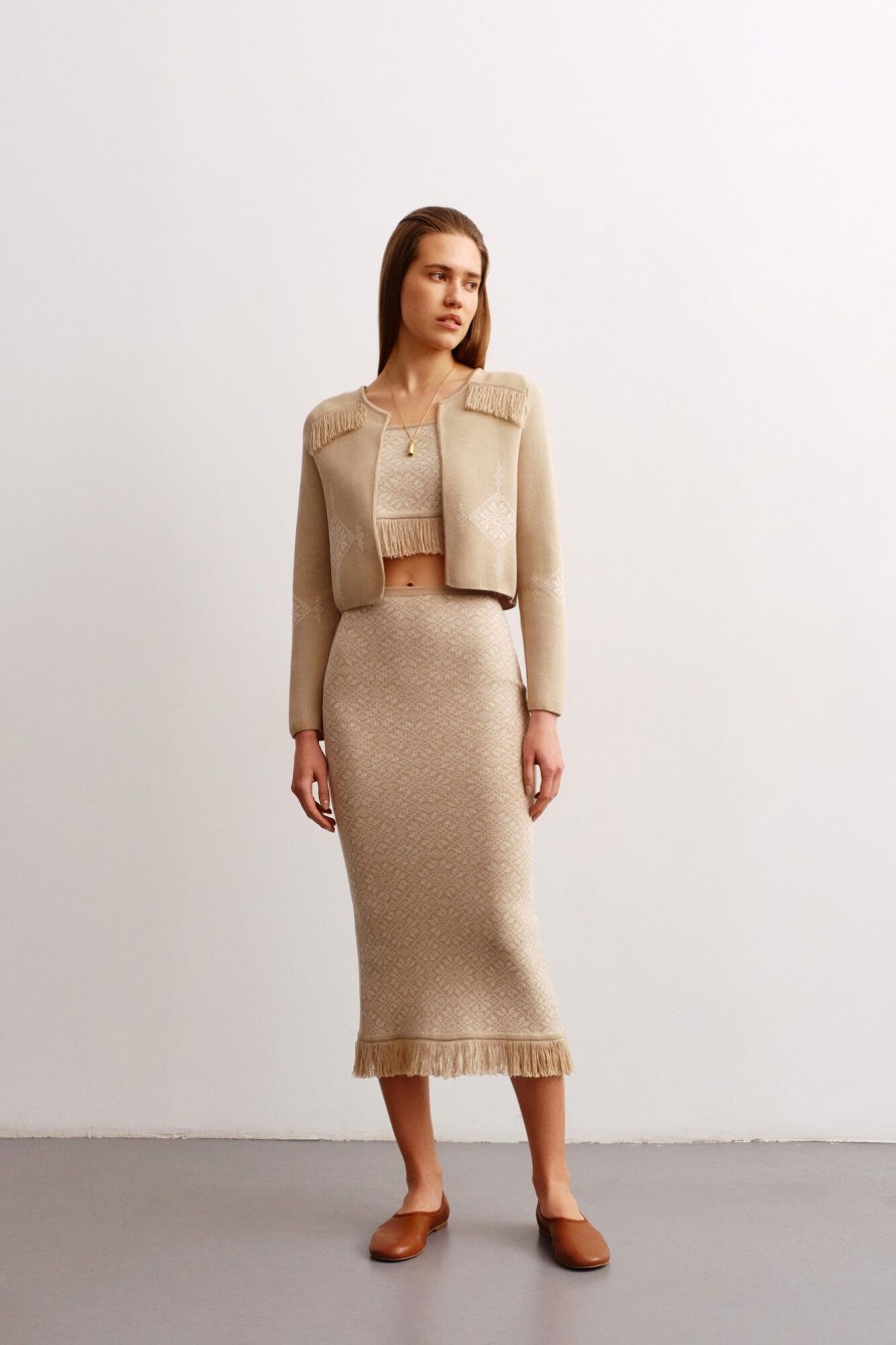 Women 25 UNION | Suit Ray Of Life With Jacket, Top And Midi Skirt Beige + Milk