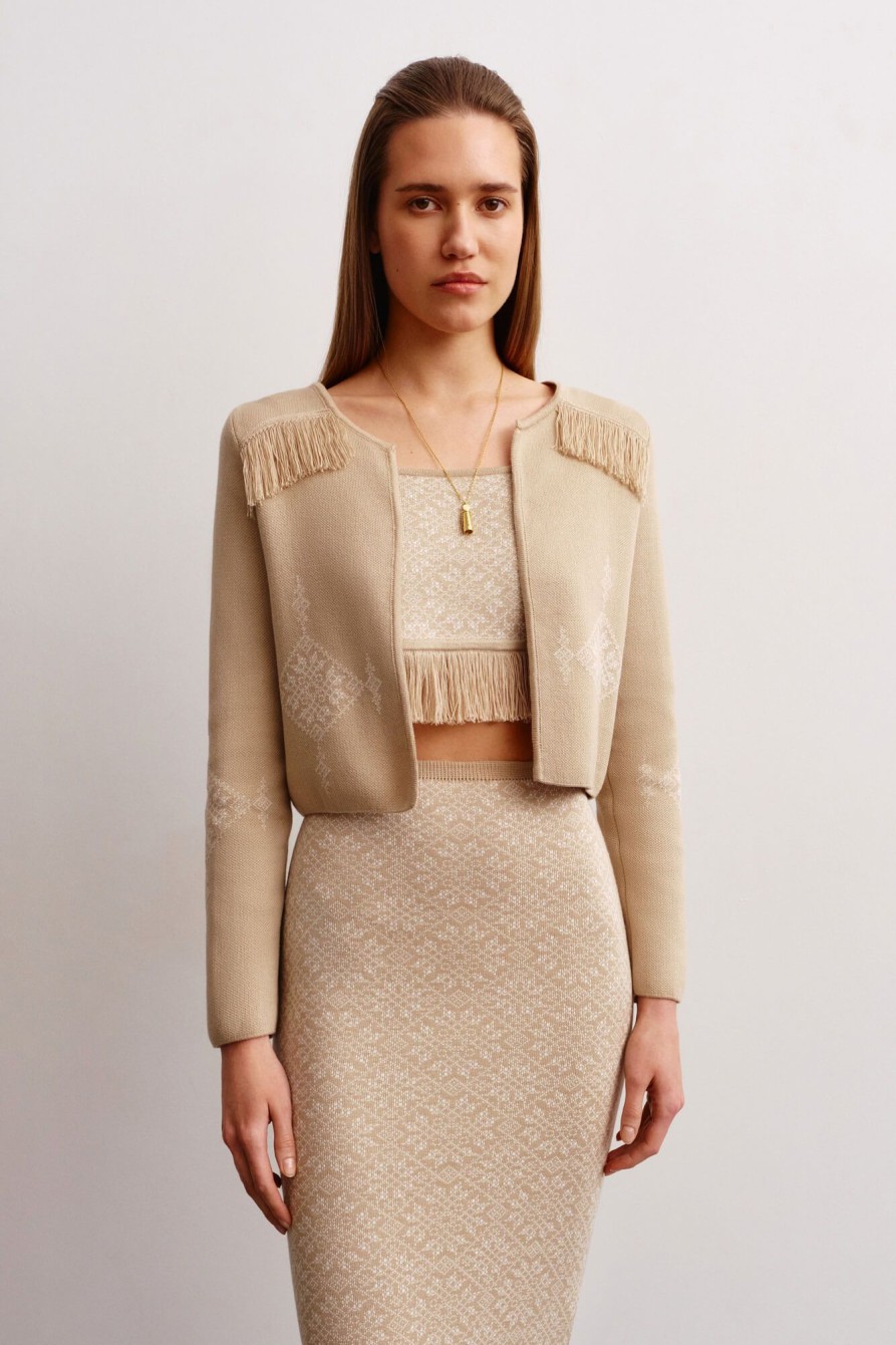 Women 25 UNION | Suit Ray Of Life With Jacket, Top And Midi Skirt Beige + Milk