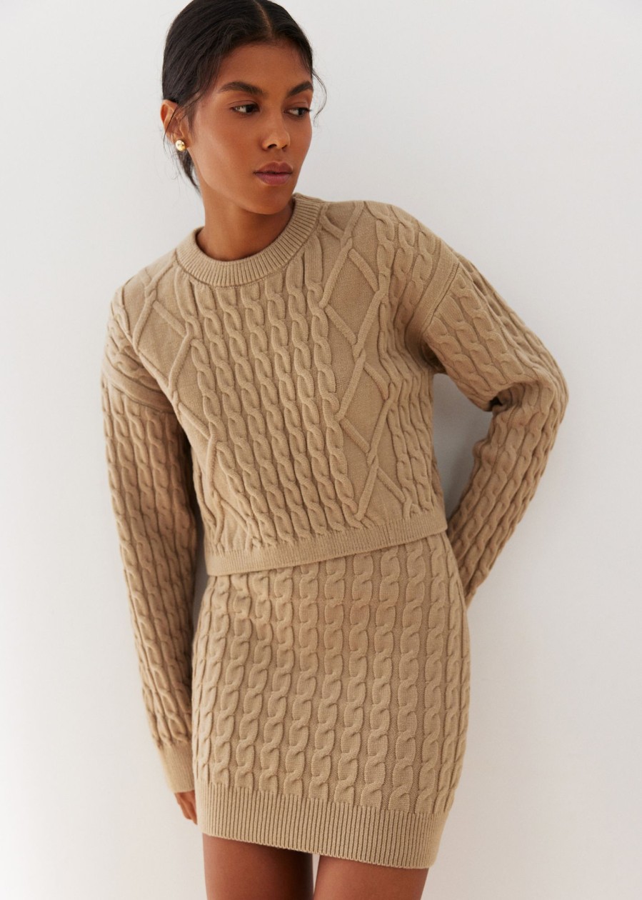 Women 25 UNION | Cropped Jumper With Folen Braid Pattern Beige