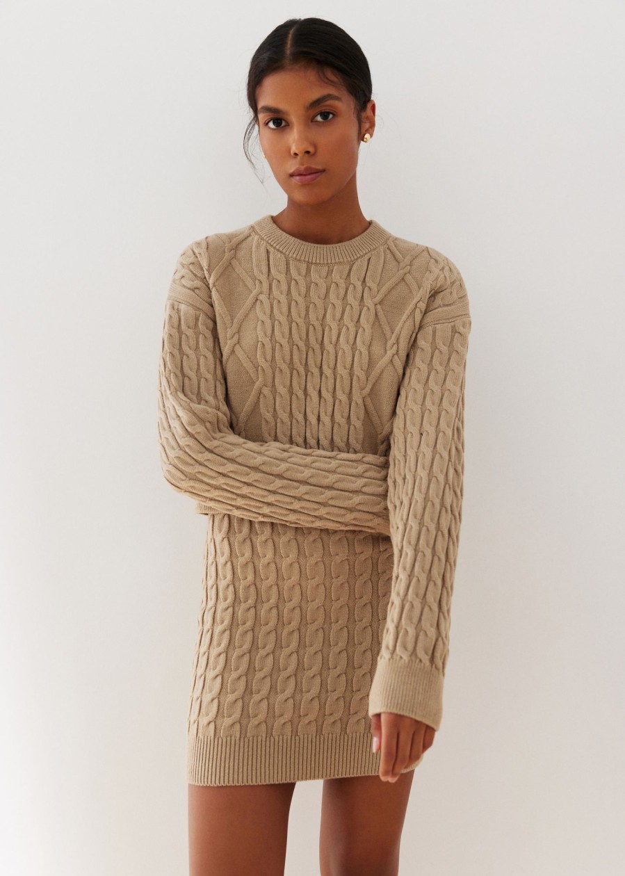 Women 25 UNION | Cropped Jumper With Folen Braid Pattern Beige