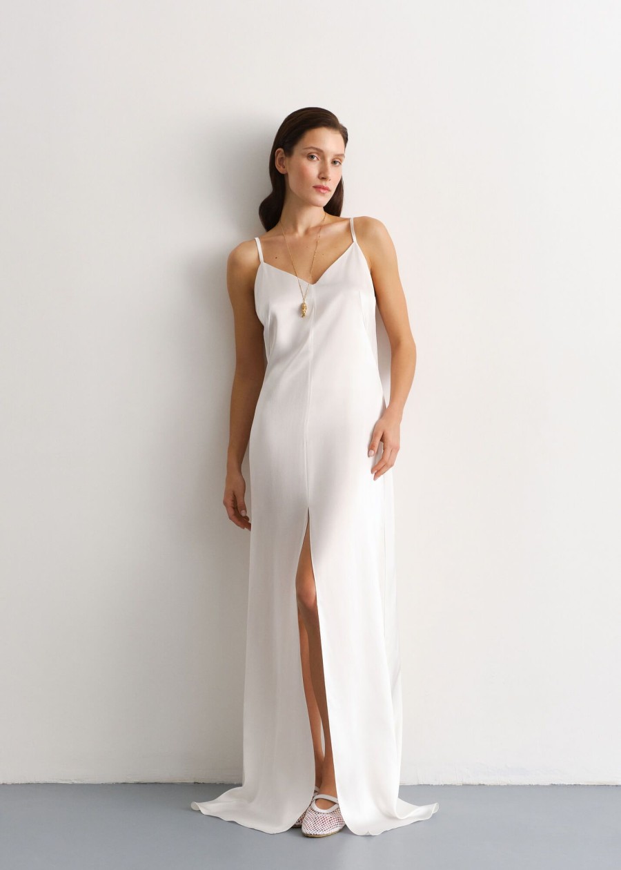 Women 25 UNION | White Dress Swan Made Of Natural Silk And Viscose