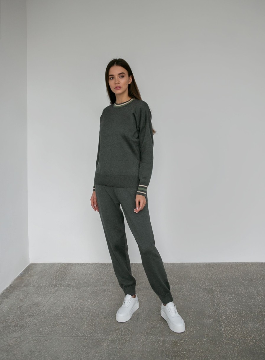 Women 25 UNION | Suit Jumper With Round Neck And Trousers Joggers Anthracite