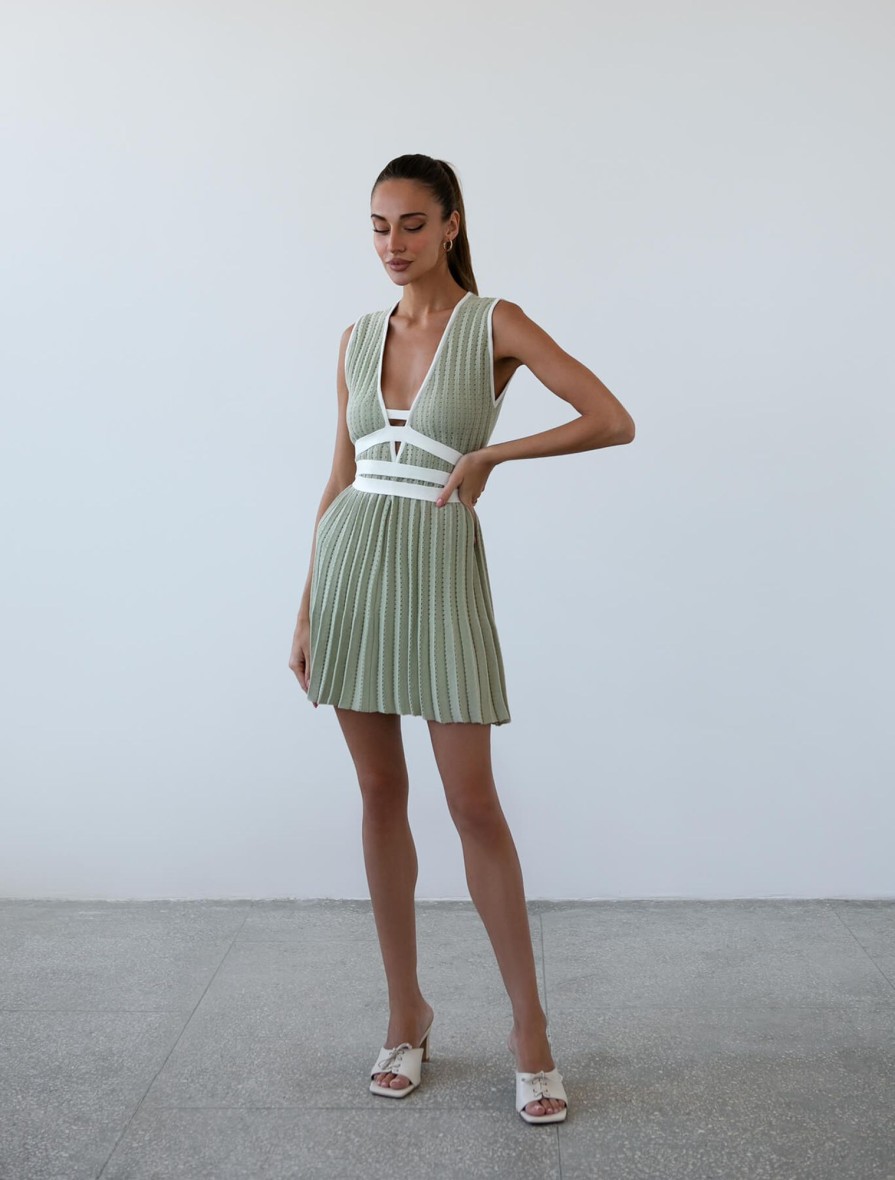 Women 25 UNION | Pleated Mini Dress Light Olive