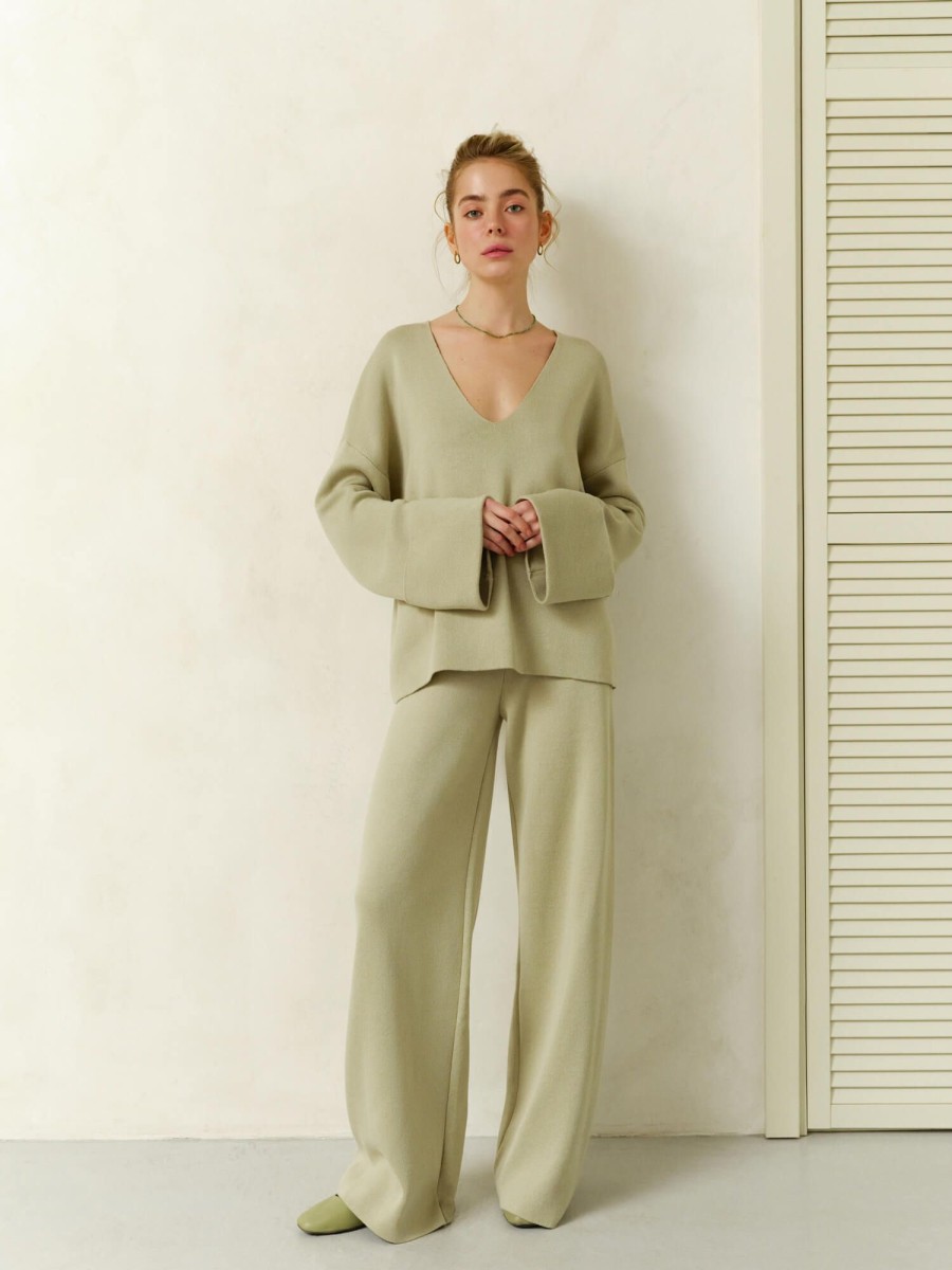 Women 25 UNION | Costume Windy-Fly With Jumper And Flared Trousers Light Olive