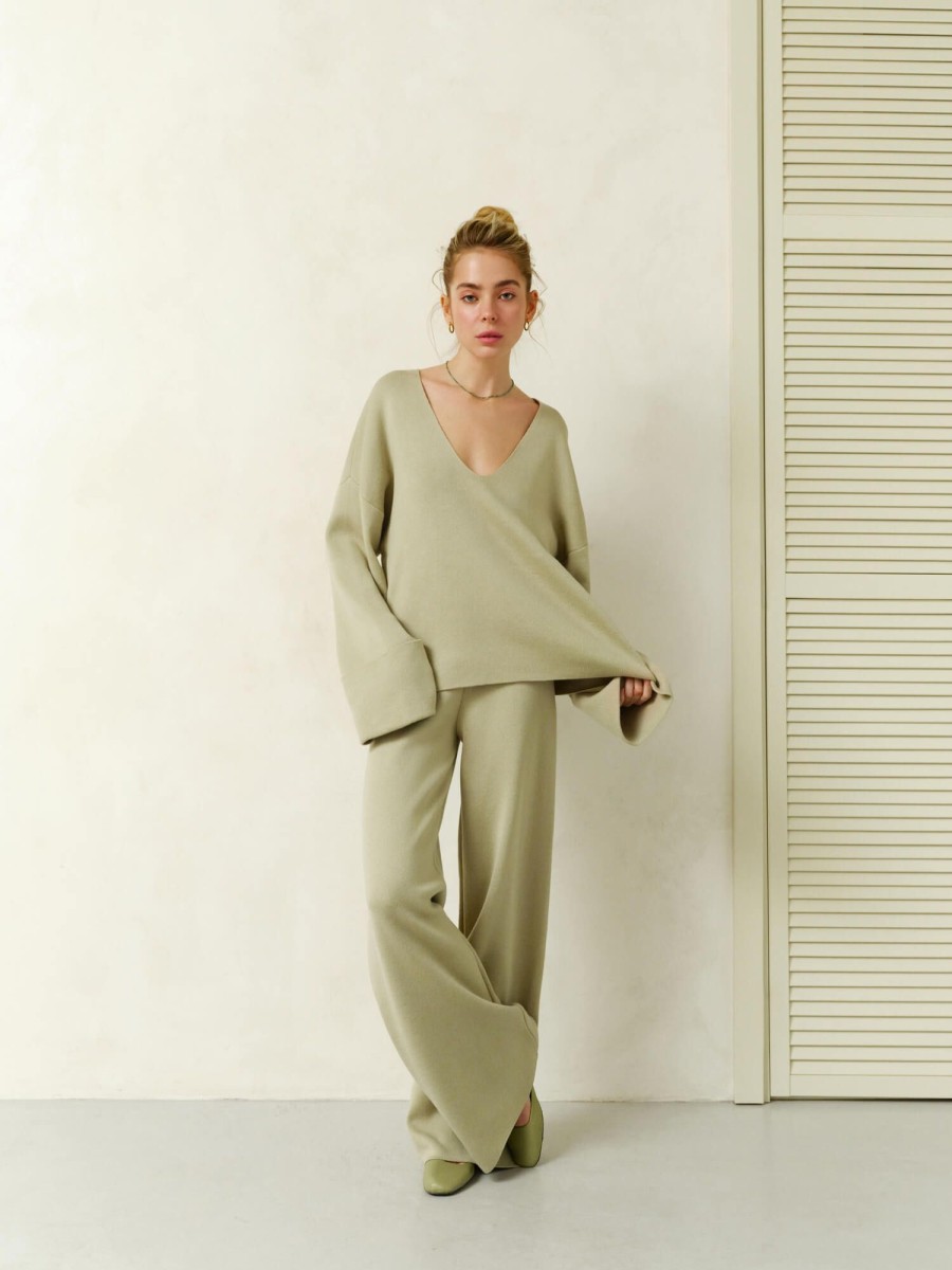 Women 25 UNION | Costume Windy-Fly With Jumper And Flared Trousers Light Olive